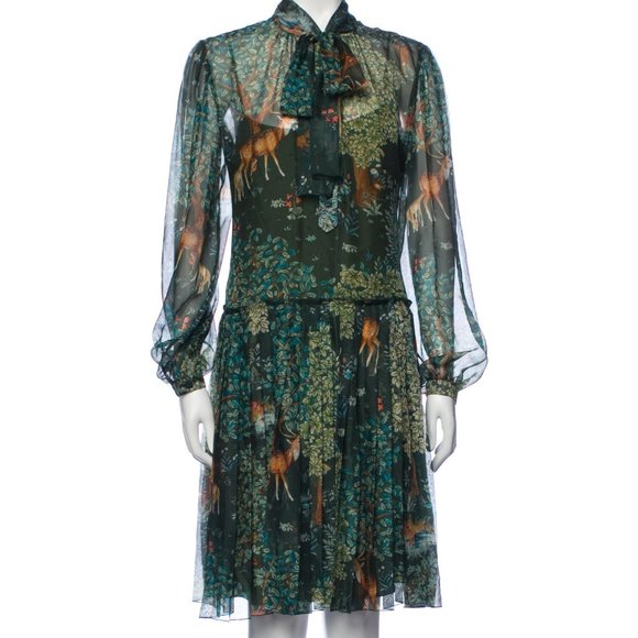Alberta Ferretti Forest Print Silk-blend Dress size 8 - Picture 1 of 8